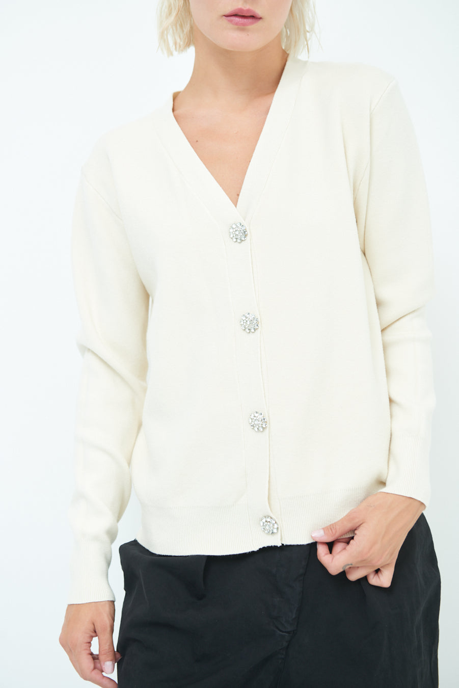 Cardigan Panna con Bottoni Gioiello