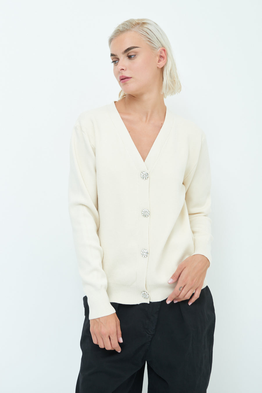 Cardigan Panna con Bottoni Gioiello